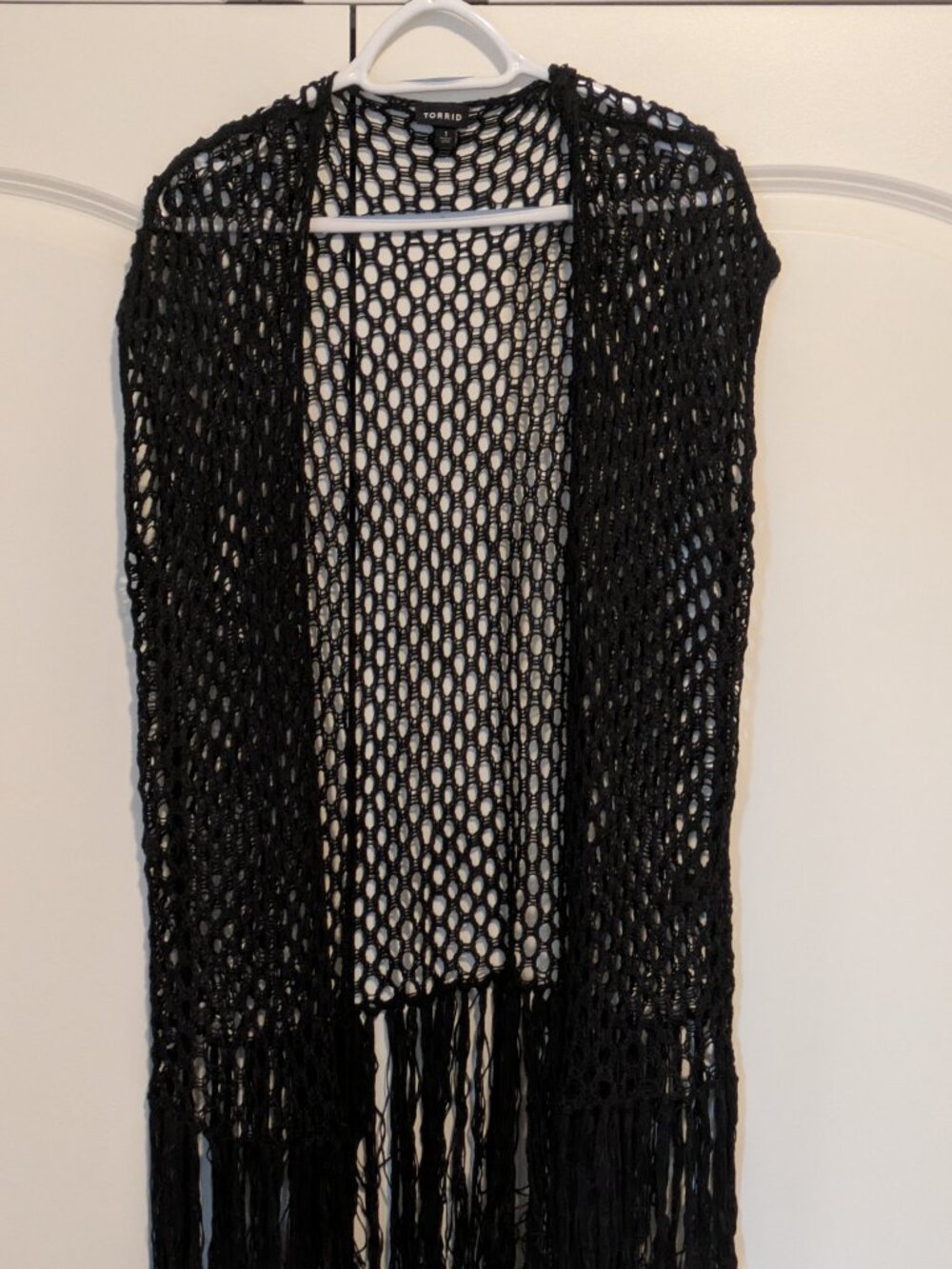 Torrid Black Open-Weave Duster with Tassels, size 1
